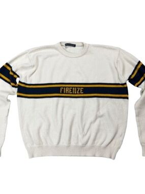 Brandy Melville Cream Crewneck with Navy & Gold Firenze Stripe Preppy Coastal